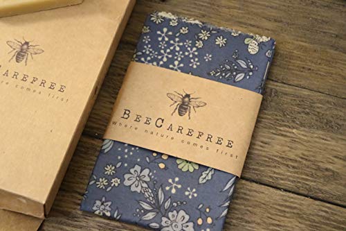 Reusable Beeswax Food Wrap- Beeswax Wraps - 4 pack with Produce Bag and 2 Beeswax Bars- Bee Wrapping Paper Sheets with Wax- Bees - Eco Friendly Food Storage-Bread and Sandwich Wrap- Sustainable Gifts
