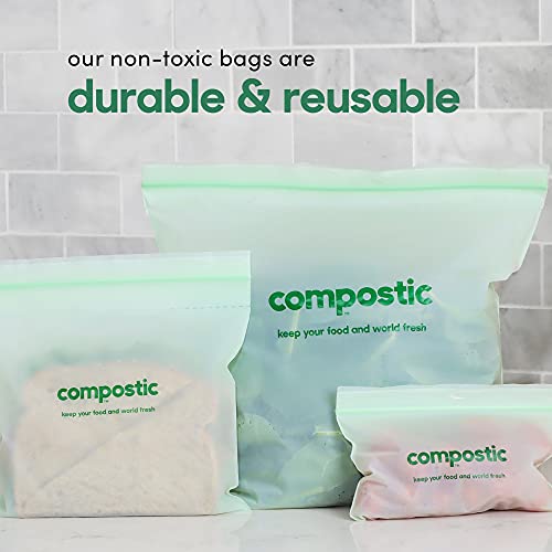 Compostic Home Compostable Resealable Snack Bags - Eco Friendly, Reusable, Zero Waste, Non-toxic, Guilt-Free - Plastic Alternative for Earth Friendly Food Storage - (6"x3.5") 30 Bags (2 Pack)