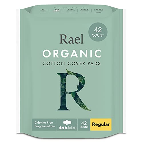Rael Organic Cotton Cover Pads - Regular Absorbency, Unscented, Ultra Thin Pads with Wings for Women (Regular, 42 Count)