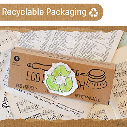 Agile Wooden Dish Brush Set with Eco Sponge - Low Waste Eco Dish Brush with Handle and 3 Replacement Heads for Plastic Free Washing Up - Eco Cleaning Tools - Agile Home and Garden