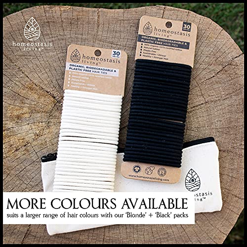 BIODEGRADABLE ORGANIC PLASTIC FREE ELASTIC HAIR TIES & BONUS ORGANIC BAG (30x Blonde Hair Ties)|HOMEOSTASIS LIVING|Eco-Friendly, No damage hair ties, Hair Ties for Men, Women & Kids,No Crease Hair Tie