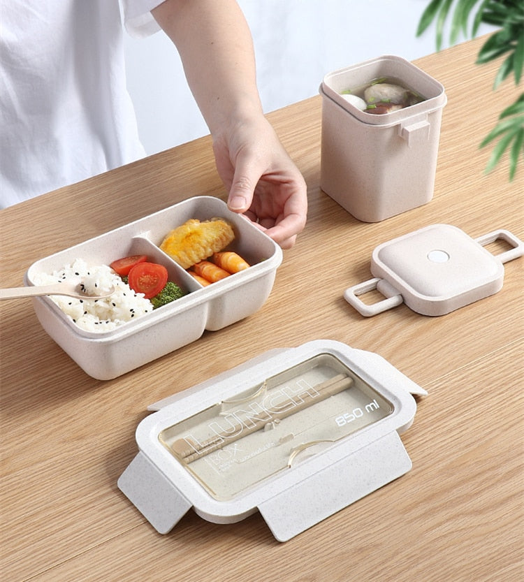 1100ml Healthy Material Lunch Box Wheat Straw Japanese-style Bento Boxes