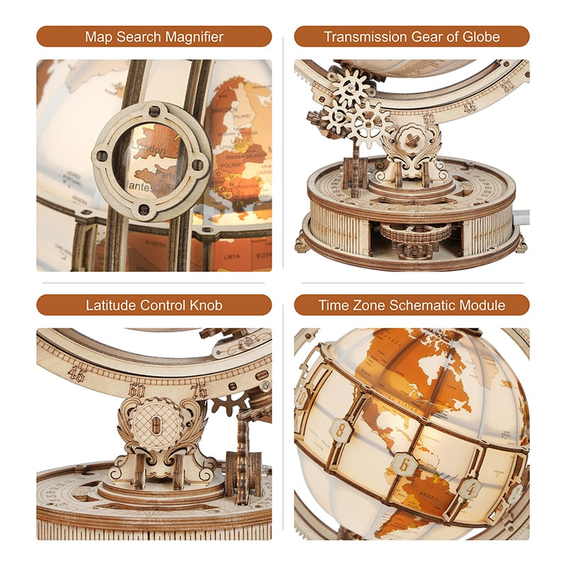 Robotime ROKR Luminous Wooden Globe 3D Puzzle Games for Christmas Gift for Kids Adults for Home Decor
