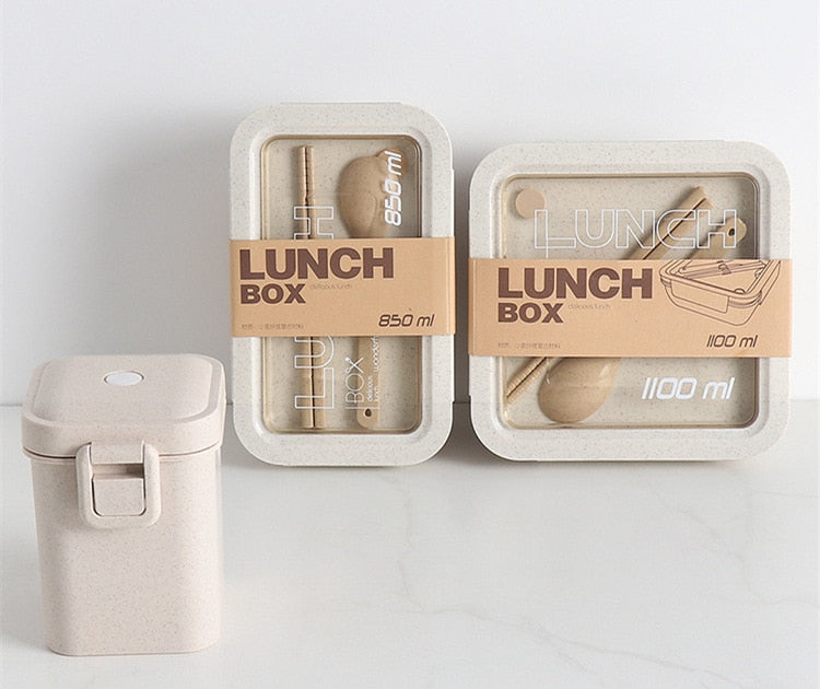 1100ml Healthy Material Lunch Box Wheat Straw Japanese-style Bento Boxes
