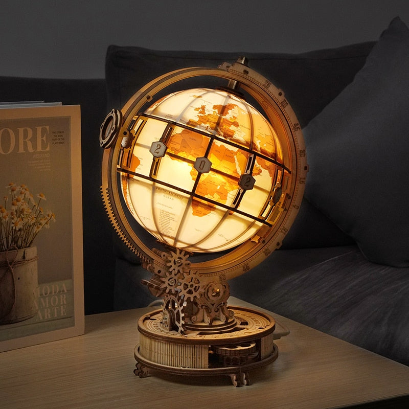 Robotime ROKR Luminous Wooden Globe 3D Puzzle Games for Christmas Gift for Kids Adults for Home Decor