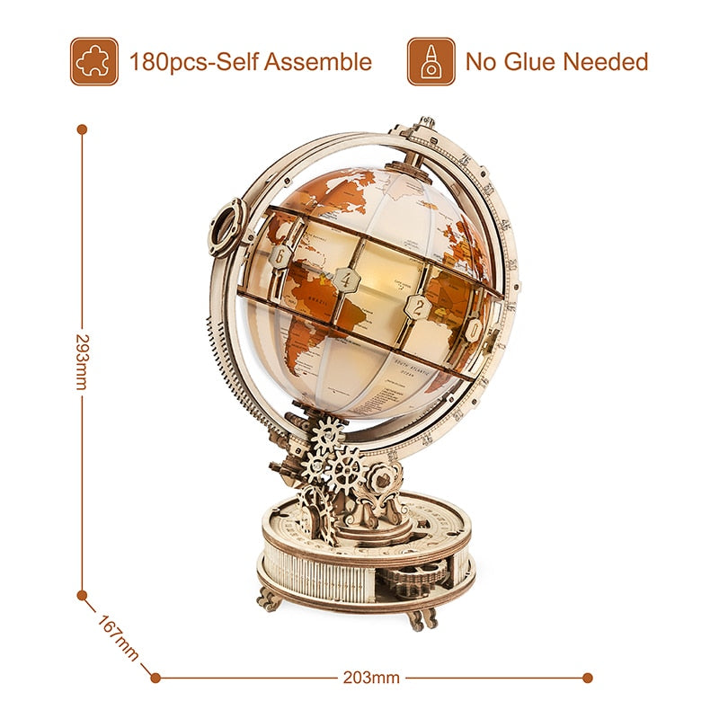 Robotime ROKR Luminous Wooden Globe 3D Puzzle Games for Christmas Gift for Kids Adults for Home Decor