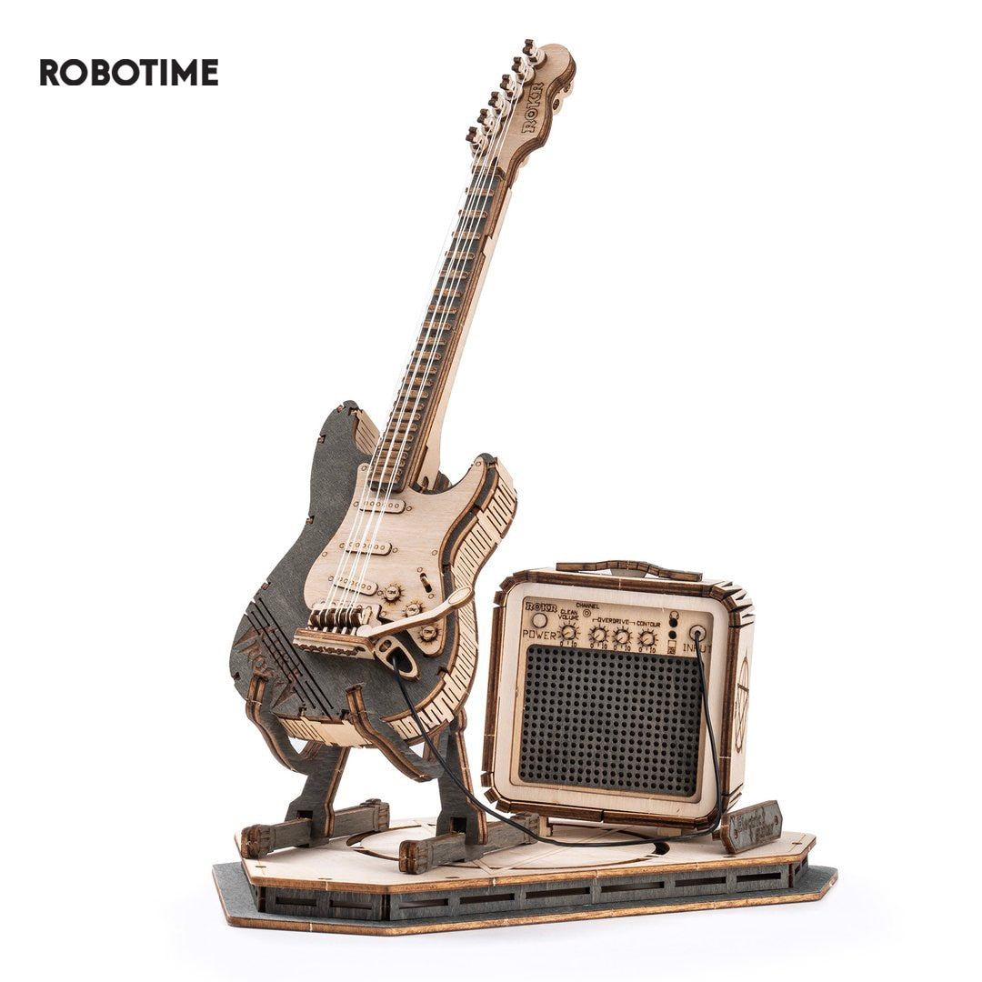 Robotime Rokr Modèle de guitare électrique Cadeau pour enfants Adulte  Assemblée Jouets créatifs Bloc de construction Set 3d Puzzle en bois Tg605k