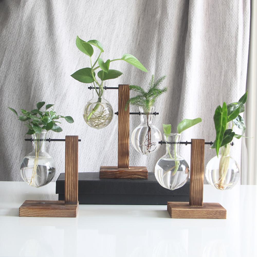 Glass and Wood Vase Planter | Table Desktop | Hydroponics | Multiple Types