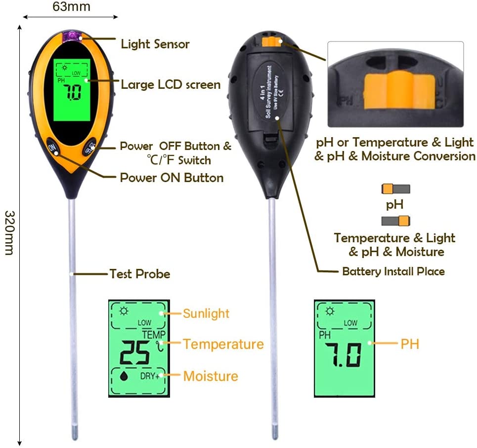 3-in-1 and 4-in-1 Moisture, Light and PH tester | Soil Tester Kit
