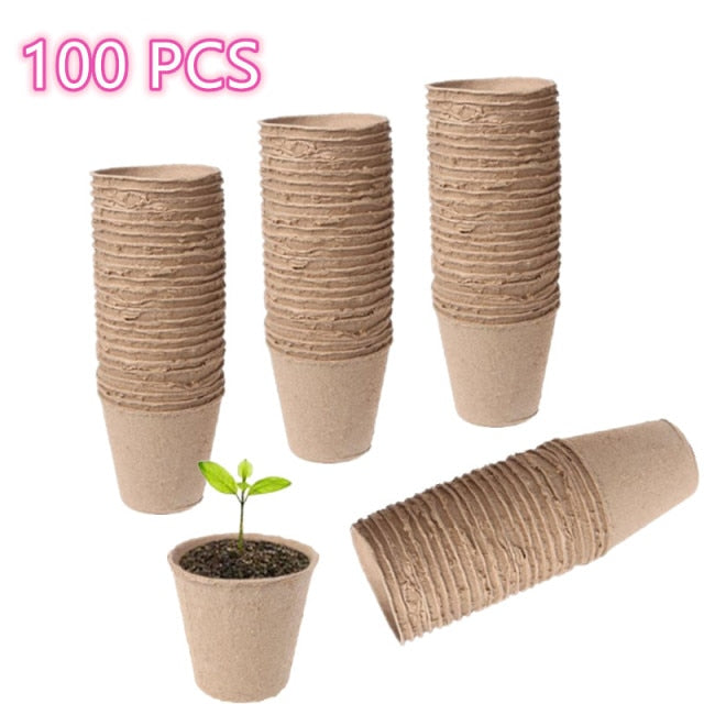 100pcs Organic Round Paper Peat Plant Seedling Starter Cups | Nursery Seed Planting Cups