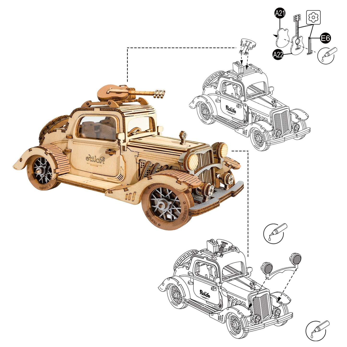 Robotime DIY Vintage Car | Tramcar | Carriage | Wooden Model Building Block Kits