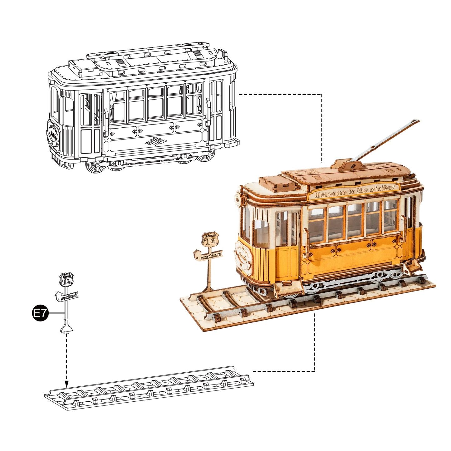 Robotime DIY Vintage Car | Tramcar | Carriage | Wooden Model Building Block Kits