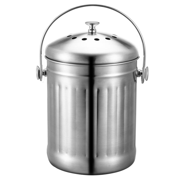 5L Compost Bin | Household Durable Stainless Steel | Black Charcoal Filter