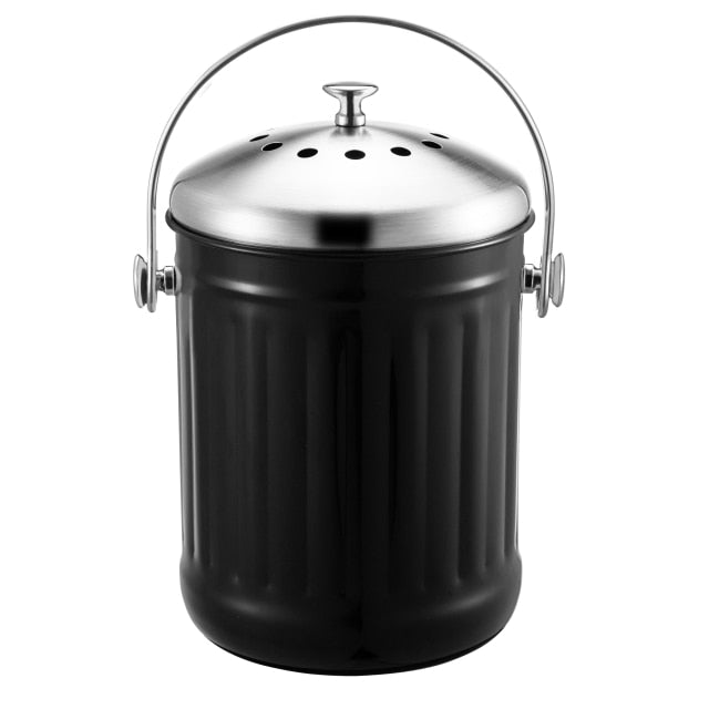 5L Compost Bin | Household Durable Stainless Steel | Black Charcoal Filter