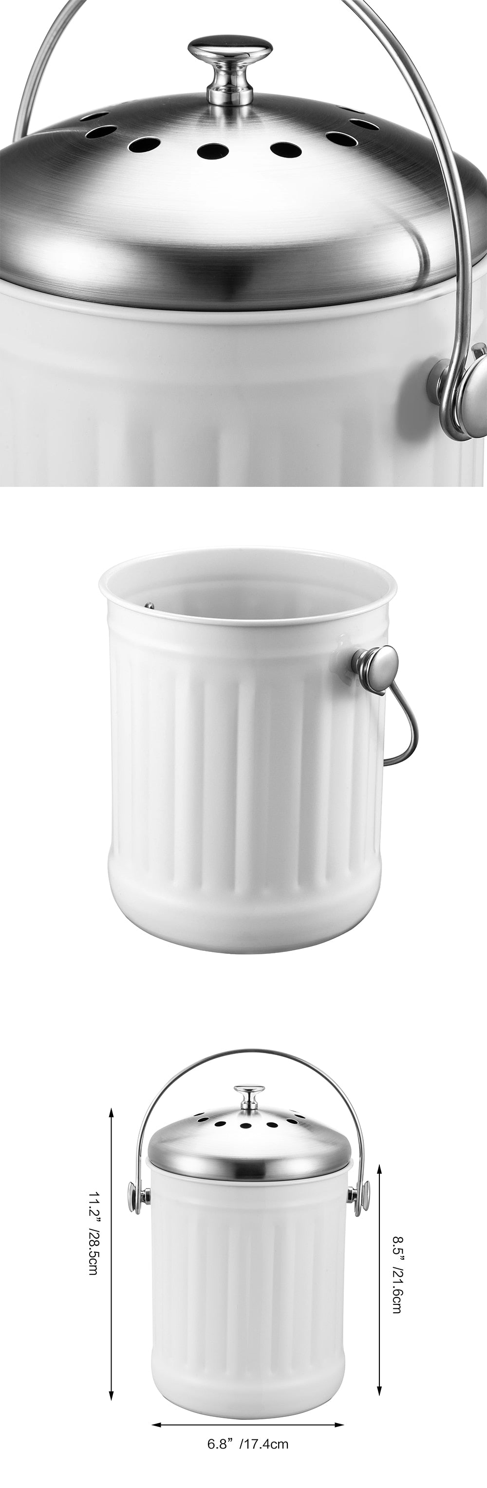 5L Compost Bin | Household Durable Stainless Steel | Black Charcoal Filter