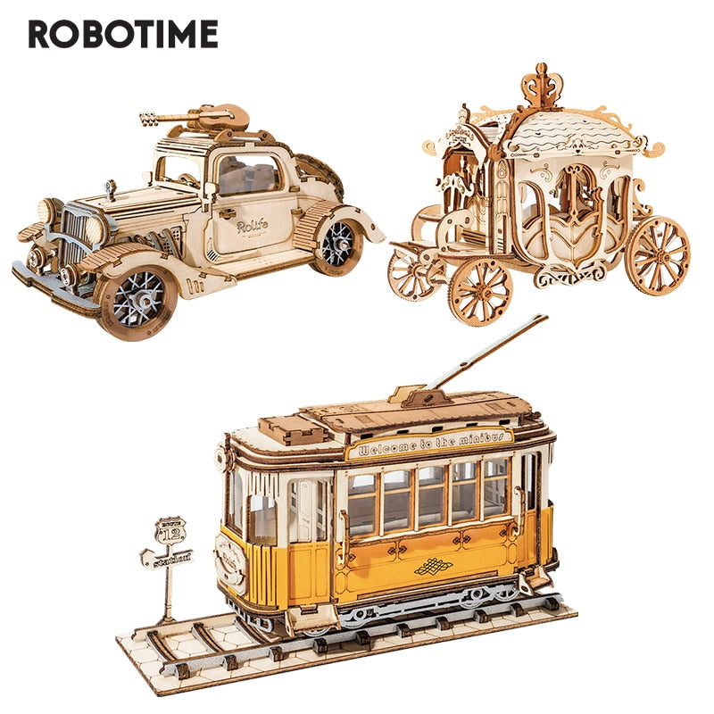 Robotime DIY Vintage Car | Tramcar | Carriage | Wooden Model Building Block Kits