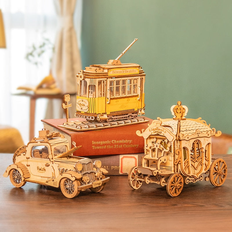 Robotime DIY Vintage Car | Tramcar | Carriage | Wooden Model Building Block Kits