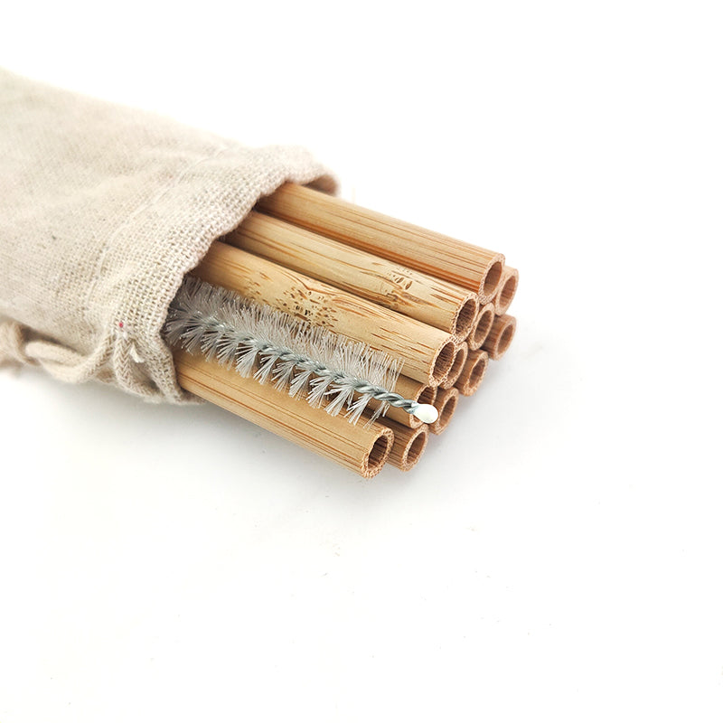 Natural Organic Bamboo Straw Set With Case and Brush | 12 pcs