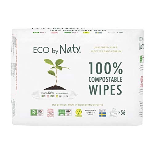 Eco by Naty Unscented Baby Wipes - 100% Compostable and Plant-Based Wipes, Good for Babies and Newborn Sensitive Skin (168 Count)