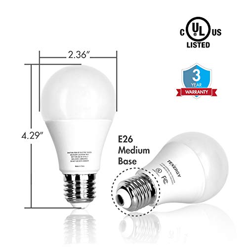 Tenergy LED Light Bulb, 9 watts Equivalent A19 E26 Medium Standard Base, 5000K Daylight White Energy Saving Light Bulbs for Office/Home (Pack of 16)