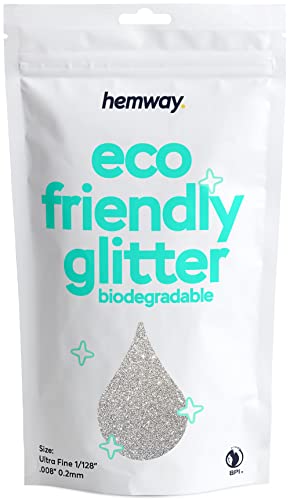 Hemway Eco Friendly Biodegradable Glitter 100g / 3.5oz Bio Cosmetic Safe Sparkle Vegan for Face, Eyeshadow, Body, Hair, Nail and Festival Makeup, Craft - 1/128" 0.008" 0.2mm - Silver