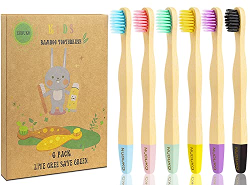 Kids Toothbrush, BPA Free Soft Bristle Toothbrush, Kids Bamboo Toothbrushes, Eco Friendly Natural Bamboo Toothbrush Set, Biodegradable Toothbrush Organic Compostable Sustainable Toothbrushes 6 Pcs