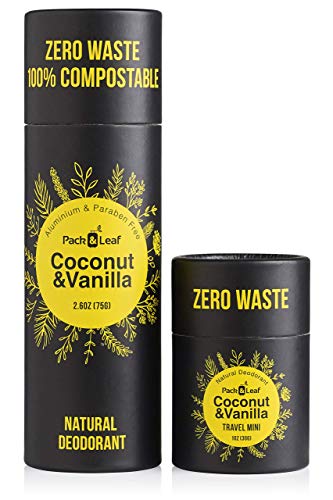 Natural Deodorant Stick Set, Aluminum Free & Zero Waste Deodorant with Full & Travel Size, Coconut & Vanilla, for Women & Men, Vegan & Cruelty Free, Plastic Free & Eco Friendly (Total 3.7oz)