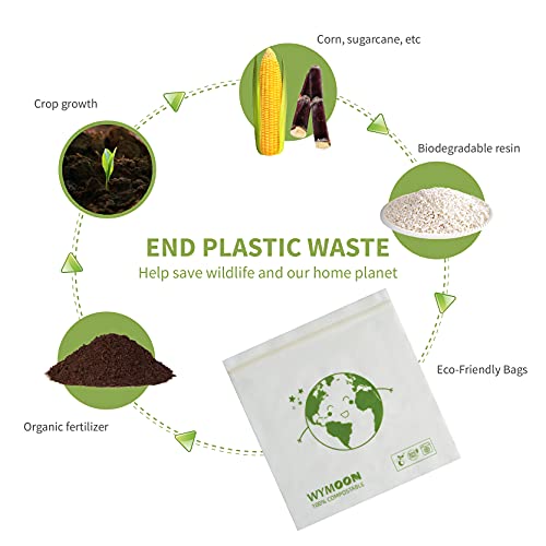 Biodegradable Compostable Sandwich Bags, 7'' x 7.5'' Eco-Friendly Resealable Zip Lock Bags for Food Storage, Lunch and Snacks, Quart Zipper Bags, 20 Pack