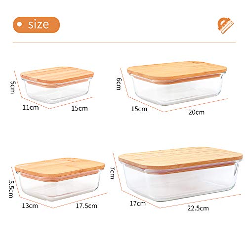 TIBLEN [4-Pack] Glass Food Storage Containers with Lids (Bamboo), Meal Prep Ecofriendly Containers with Lids for Kitchen, Home Use, Safe for Microwave,Freezer, BPA Free (370mL, 640mL, 1040mL, 1520mL)