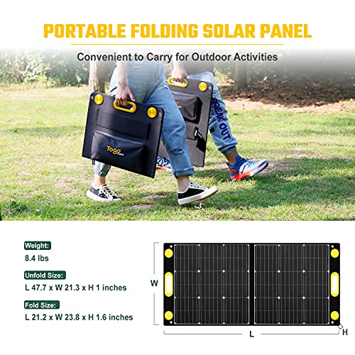 Togo Power 100W Portable Solar Panel for Jackery Explorer 240/300/500/ROCKPALS/Flashfish/Baldr Power Station, Foldable Solar Cell Solar Charger with USB Outputs for RV Laptop iPhone iPad