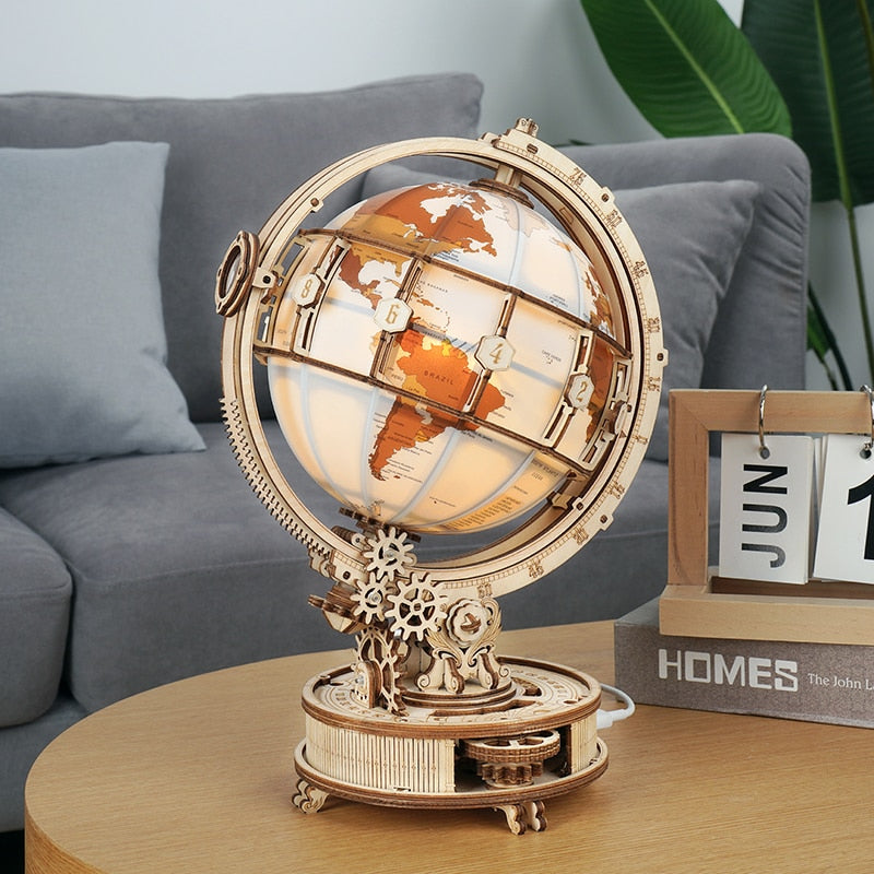 Robotime ROKR Luminous Wooden Globe 3D Puzzle Games for Christmas Gift for Kids Adults for Home Decor