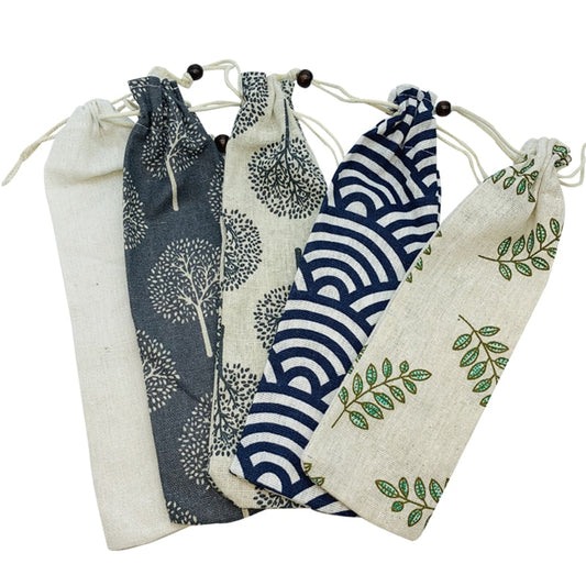 Biodegradable Bamboo Travel Cutlery Set | Organic Linen Cotton Pouch