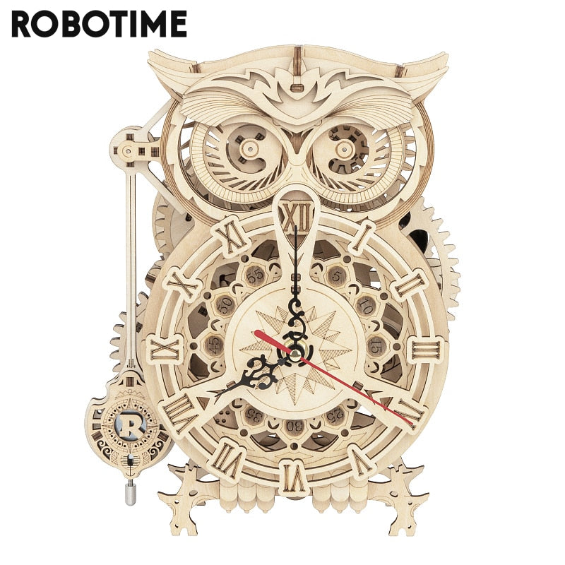 Robotime 161pcs DIY 3D Owl Clock | Wooden Model Building Block Kits