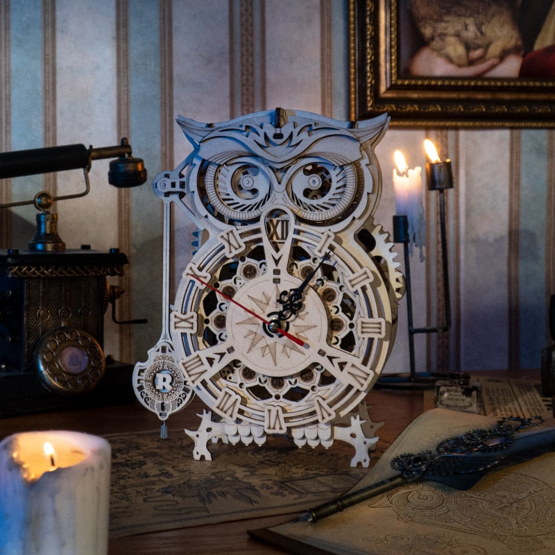 Robotime 161pcs DIY 3D Owl Clock | Wooden Model Building Block Kits