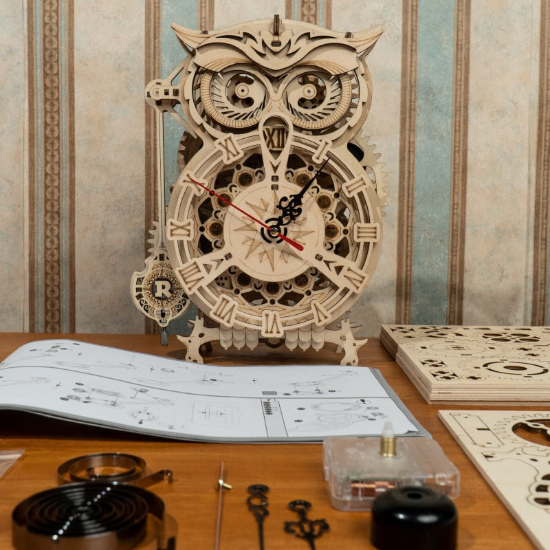 Robotime 161pcs DIY 3D Owl Clock | Wooden Model Building Block Kits