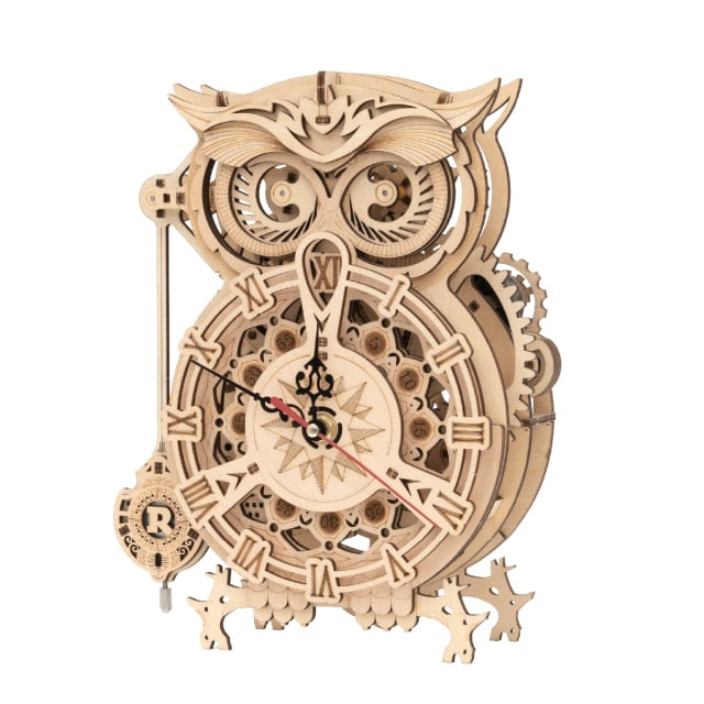 Robotime 161pcs DIY 3D Owl Clock | Wooden Model Building Block Kits