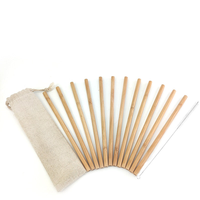 Natural Organic Bamboo Straw Set With Case and Brush | 12 pcs