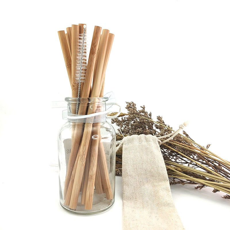 Natural Organic Bamboo Straw Set With Case and Brush | 12 pcs