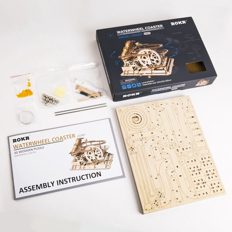 Robotime Marble Run DIY Waterwheel | Wooden Model Building Block Kit | 238pcs