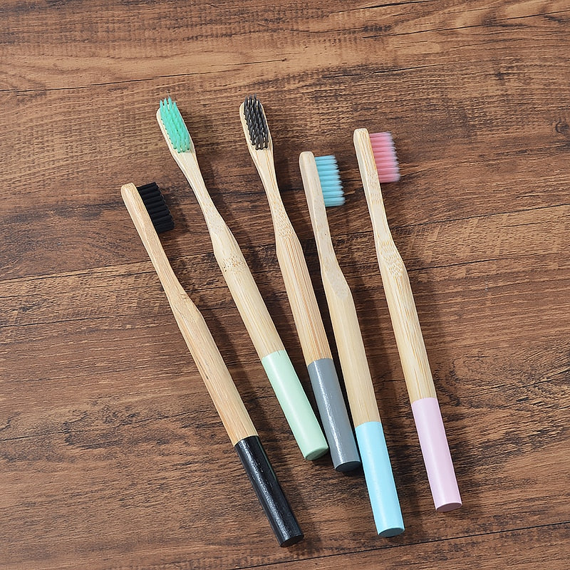 Colourful Adult Bamboo Toothbrushes | 5pcs/set